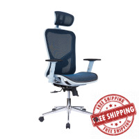 Techni Mobili RTA-1008-BL The High Back Executive Mesh Office Chair with Arms, Headrest and Lumbar Support, Blue